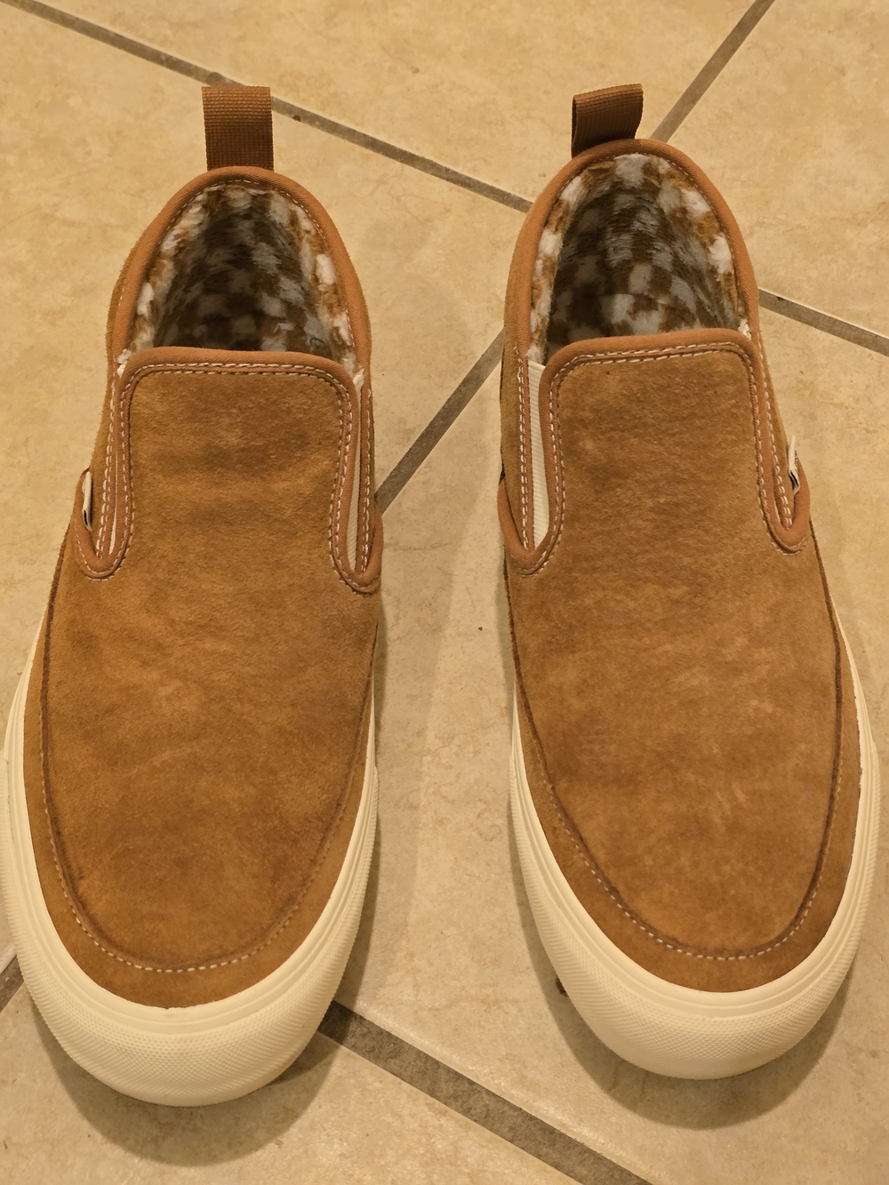 Vans Men's Slip-On Suede Loafers - Tan Suede with Cream Sole